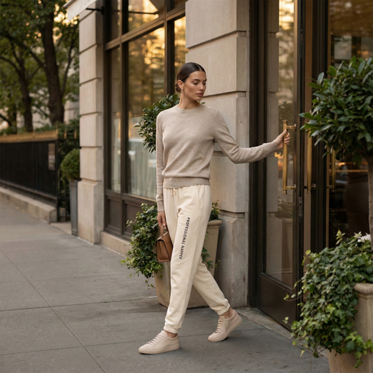 Professional Napper Joggers in ivory styled for an elevated casual look