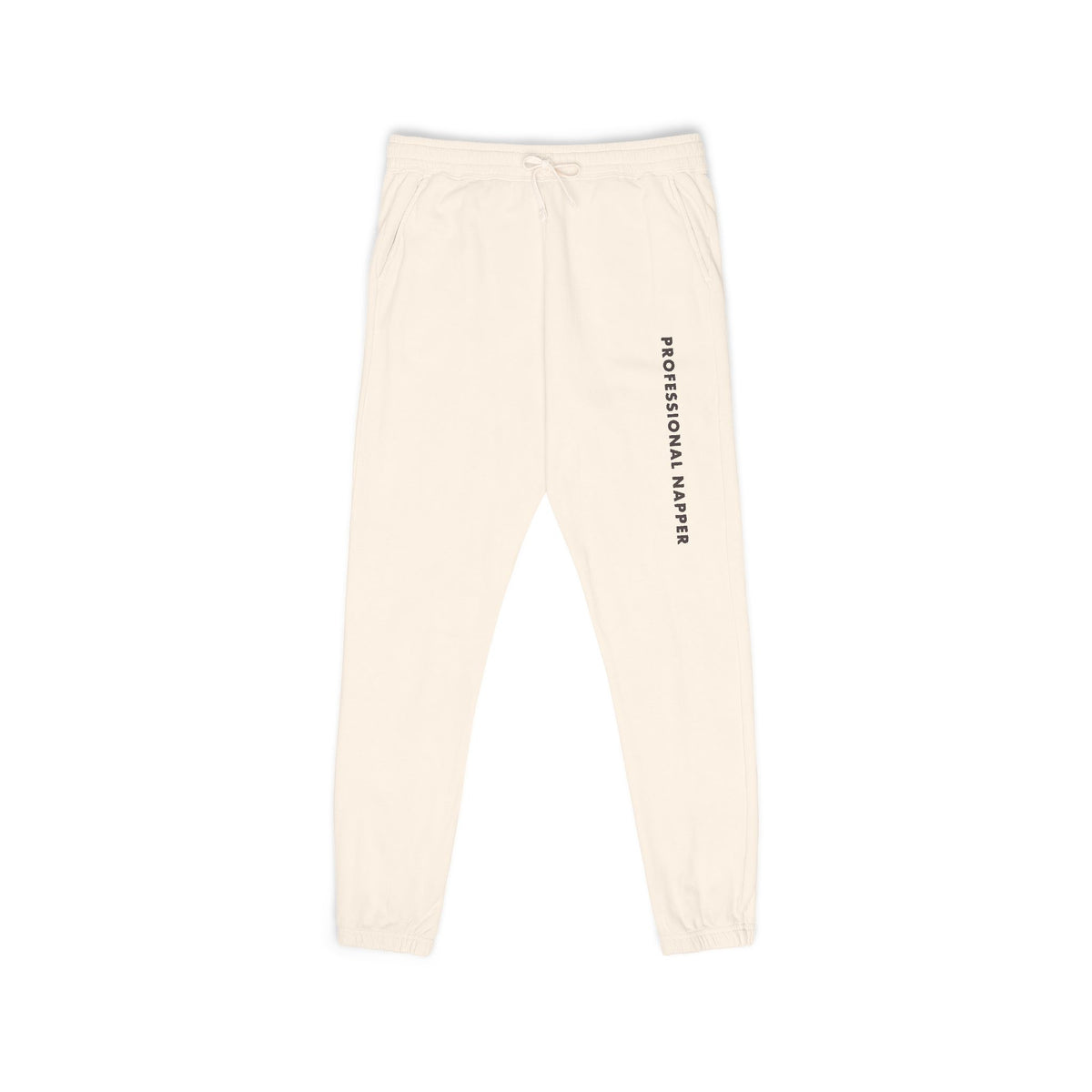 Professional Napper Joggers in ivory, front flat lay showing the leg print