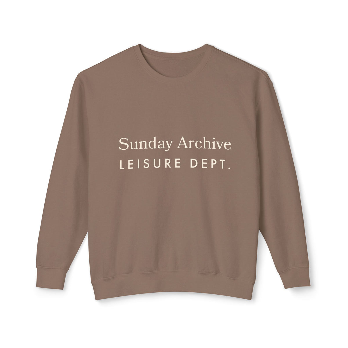 Leisure Department Crewneck in espresso, front flat lay