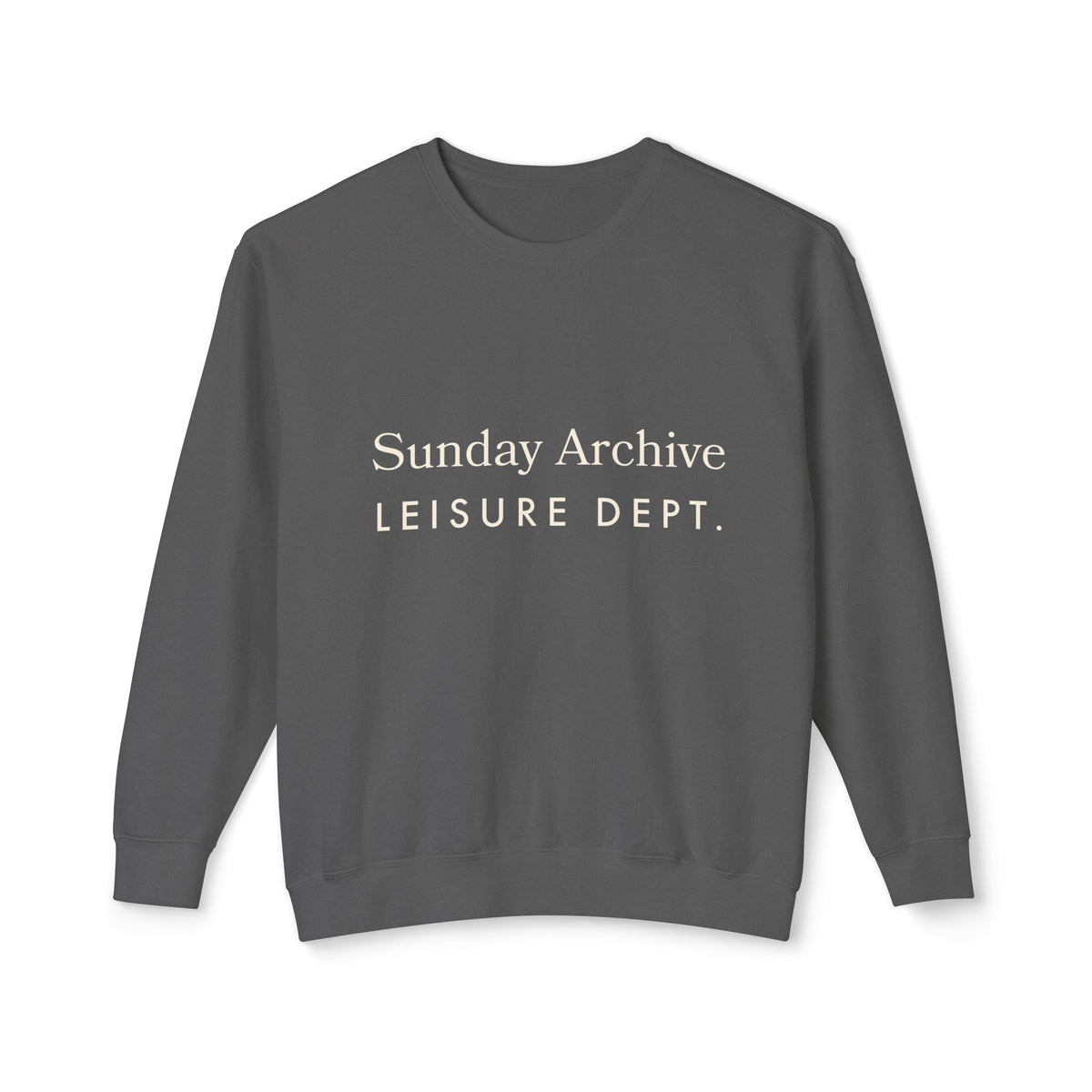 Leisure Department Crewneck in pepper, front flat lay