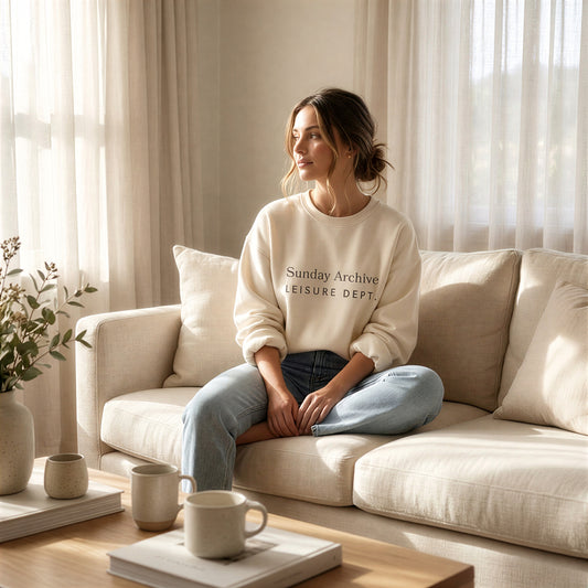 Leisure Department Crewneck in ivory styled at home